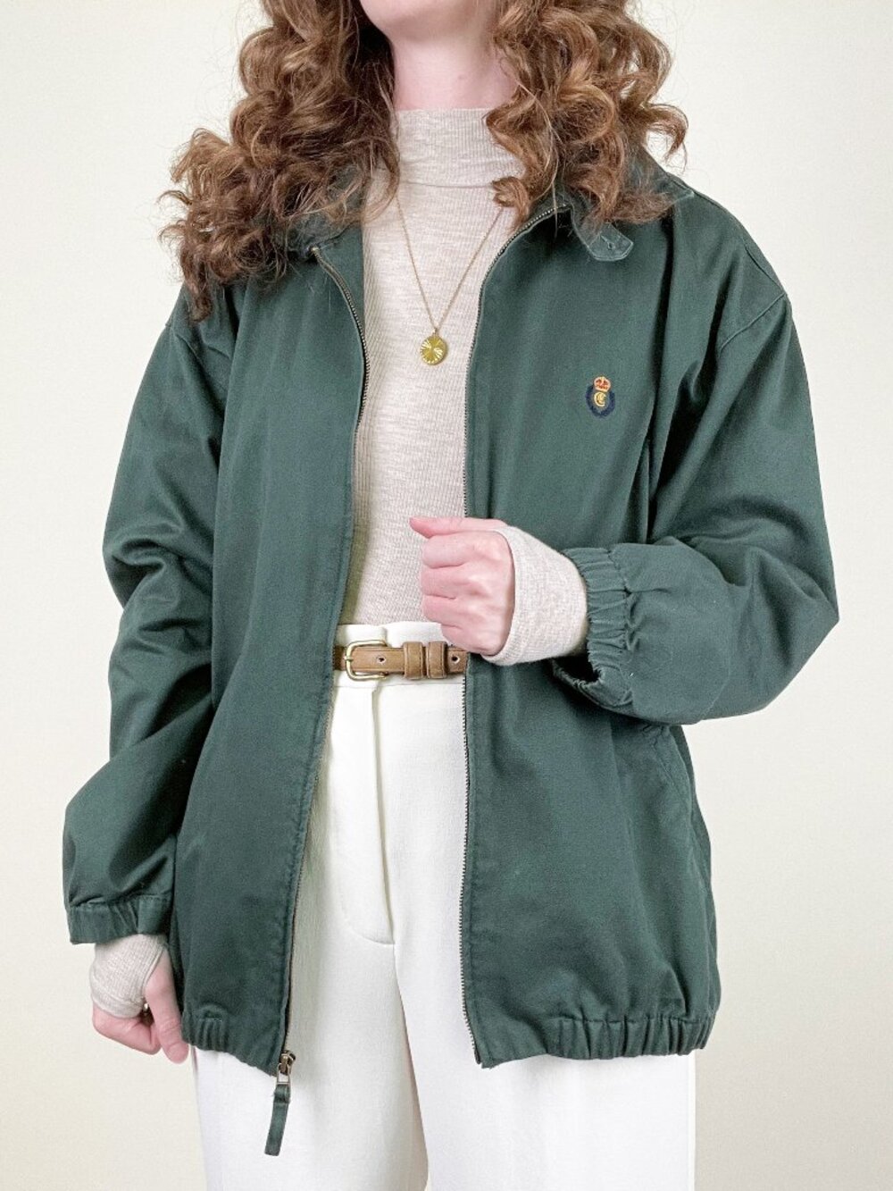 Vintage Ralph Laugher Chaps Bomber Jacket Oversized Preppy 100% Cotton Twill XL